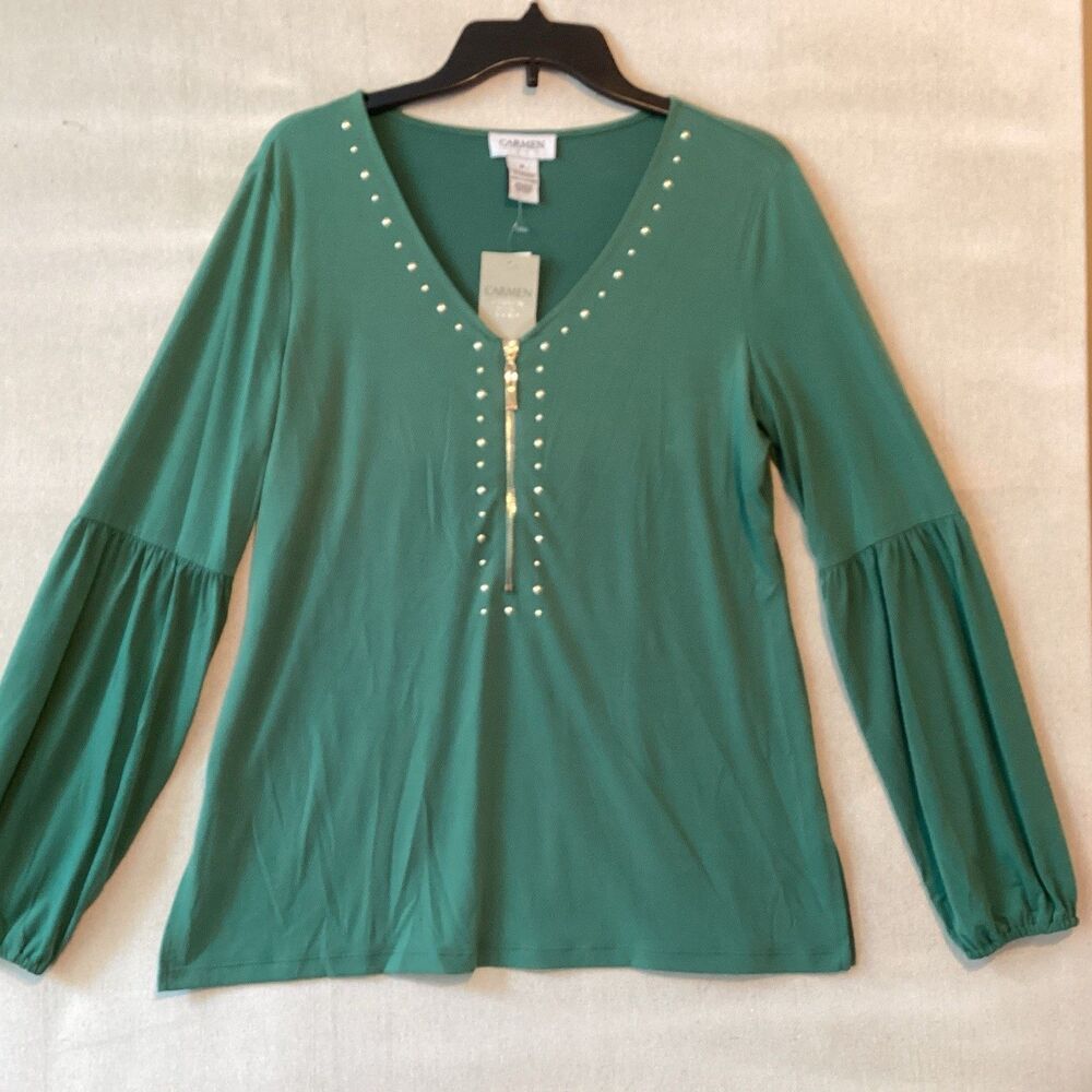 carmen marc valvo top women’s M green boho studded